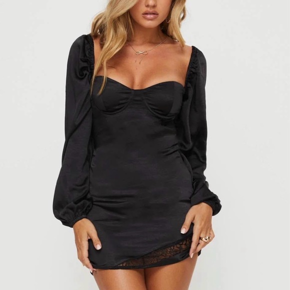 NWT Princess Polly Black Longsleeve Backless Dress - Picture 7 of 7
